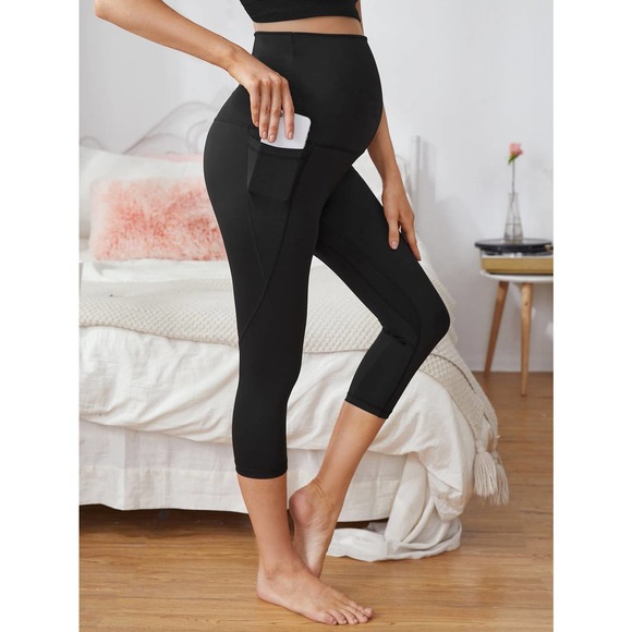 Maternity Solid Leggings With Phone Pocket - Picture 1 of 4